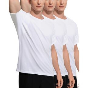 قميص داخلي رجالي مضاد للتعرق - تي شيرت قطني بأكمام قصيرة ورقبة دائرية، مقاس أصلي مع وسادات مدمجة للعرق تحت الإبط in Kuwait