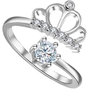 خواتم التاج للنساء S925 خاتم الأميرة الفضي قابل للتعديل فتحة مخصصة تاج الأميرة الزركون مناسبة للنساء (أ) in Kuwait