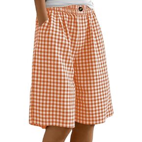 المرأة مخطط القماش القطني طول الركبة شورت برمودا فضفاض بيجامة صالة السراويل منتجع منقوشة PJ قيعان لطيف ث جيوب in Kuwait