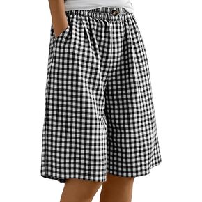 Women Striped Gingham Knee Length Bermuda Shorts Baggy Pajama Lounge Shorts Resort Plaid PJ Bottoms Cute w Pockets in Saudi Arabia