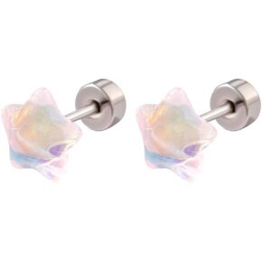 Dazzle Star Cartilage Tragus Helix Stud Earrings for Women Stainless Steel Lucky Stars Screw Flat Back Tiny Studs Earring Resin Sleeper Dainty Jewelry Birthday 20G in Saudi Arabia