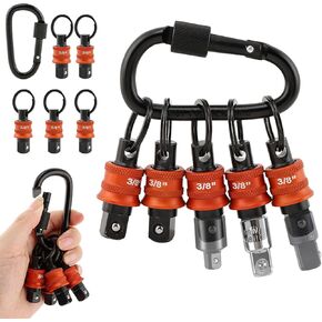 5 قطع سلسلة مفاتيح حامل المقبس، سلسلة مفاتيح منظم مقبس المحرك 3/8 بوصة، تصميم سريع التحرير مع حلقة تسلق، ملحقات مفتاح الربط لرجل الخط والكهربائيين وأطقم البناء (الحجم: 3/8 بوصة) in Kuwait