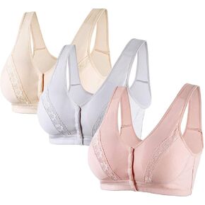 Everyday Cotton Bra - Women's Snap Front Closure Luxury Lace Wireless Comfort Bra with Removable Pad in Kuwait