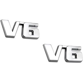 2 قطعة معدنية ثلاثية الأبعاد V6 حرف V6 شارة ملصق مائي شعار الحاجز الجذع ذاتية اللصق شعار لوحة اسم السيارة (فضي) in Kuwait