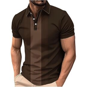 Polos Shirts for Men Vintage Striped Golf Bowling Casual Polo Tee Pullover Men Outdoor Athletic T-Shirts in Kuwait