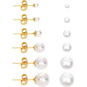 6 Pairs Pearl Stud Earrings Gold Pearl Earrings Small Studs Non Tarnish Jewelry for Woman Hypoallergenic Jewelry Set for Woman in Kuwait