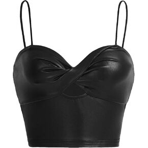 Milumia Women's PU Leather Cut Out Crop Top Y2k Twisted Spaghetti Strap Party Club Rave Tops in Saudi Arabia