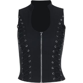 قميص بدون أكمام للسيدات بدون أكمام من نوع Punk Rock مع سحاب ملابس شارع قوطي Y2K ملابس مهرجان الموسيقى in Kuwait