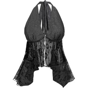 قميص Verdusa النسائي مقاس كبير Y2k Goth هالتر توب Spiderweb شبكي شفاف Rave Club بدون ظهر بيبلوم in Kuwait