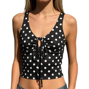 Women Y2k Polka Dot Sleeveless V Neck Tank Top Tight Slim Fitted Going Out Crop Tops Trendy Summer Cami Shirts in Saudi Arabia