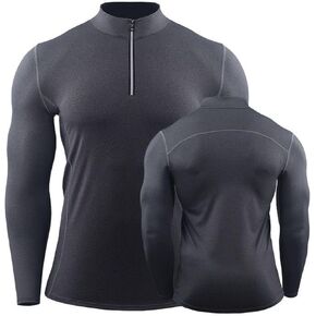 Quarter Zip Workout Pullover Men Long Sleeve Compression Tee Mock Neck 1/4 Zip Mens Althletic Sport Baselayer in Kuwait