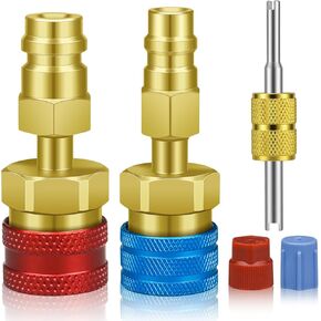 R1234YF Adapter with Valve Core Removal Tool, R1234YF to R134A Quick Coupler, High Low Side Connector Conversion Kit AC Charging for Automotive Air Conditioning Evacuation & Recharging in Kuwait