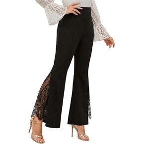 سروال نسائي من GORGLITTER مصنوع من الدانتيل بنقشة الزهور وخصر عالي وشبكة واسعة الساق in Kuwait