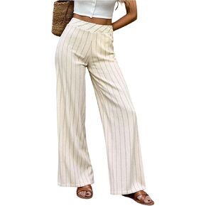 Floerns Women's Striped Pants High Waisted Straight Leg Going Out Casual Trousers in Kuwait