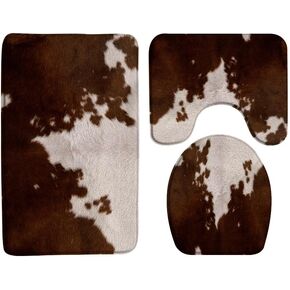GCTNBJL جلد البقر 3 قطعة مجموعات حصيرة حمام، حليب البقر البني الجلد طباعة مزرعة الحيوان الفاخرة خمر الغربية ريفي الرجعية الحمام المطبخ رغوة الذاكرة البساط، 16 "× 24" حمام حصيرة، غطاء مقعد المرحاض، المرحاض على شكل حرف U in Kuwait