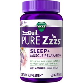 ZzzQuil Vicks Pure Zzzs Sleep+ Muscle Relaxation Melatonin Sleep Aid Gummies, Supports Healthy Muscle Function, Melatonin + Magnesium, No Next-Day Grogginess, Drug-Free & Non-Habit Forming, 60ct in Kuwait
