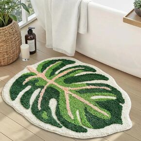 Sisher Cute Monstera Bath Mat,Green Leaf Bath Mat,Non Slip,Soft,Absorbent,Machine Washable for Bathroom Bathtub Rugs,Toilet,Kids Room,Bedroom,Monstera Leaf Rug(21"X26") in Saudi Arabia