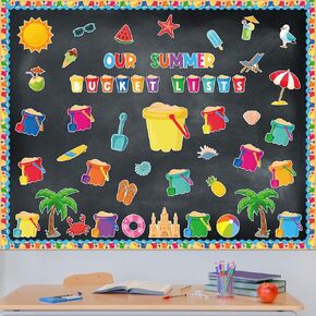 118 قطعة من مجموعة ديكورات لوحة الإعلانات للعودة إلى المدرسة، دلو الصيف الخاص بنا يسرد القواطع والزخارف الحدودية وعلامات اسم شاطئ الشمس ومستلزمات الفصول الدراسية الاستوائية في هاواي وديكور جدار الباب السبورة in Kuwait