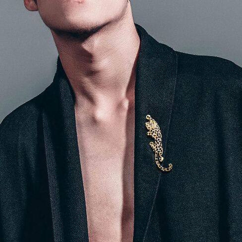 Climbing Black Spots Leopard Brooch Pin Crystal Big Cat Animal Breastpin Badge Jewelry for Men Women in Kuwait