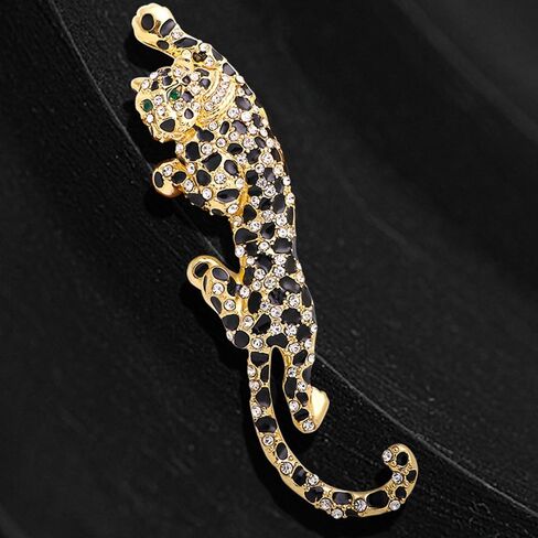 Climbing Black Spots Leopard Brooch Pin Crystal Big Cat Animal Breastpin Badge Jewelry for Men Women in Kuwait
