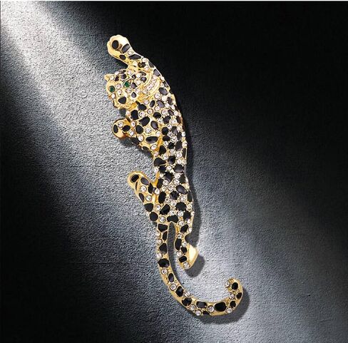 Climbing Black Spots Leopard Brooch Pin Crystal Big Cat Animal Breastpin Badge Jewelry for Men Women in Kuwait