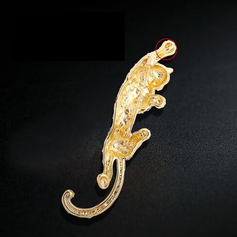 Climbing Black Spots Leopard Brooch Pin Crystal Big Cat Animal Breastpin Badge Jewelry for Men Women in Kuwait