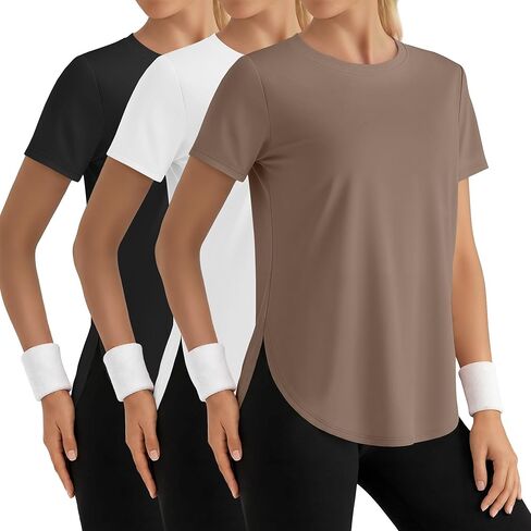 3 Pack Women's Short Sleeve Workout Shirts Ice Silk Loose Fit T-Shirts Athletic Quick Dry with Side Slits Tops in Saudi Arabia