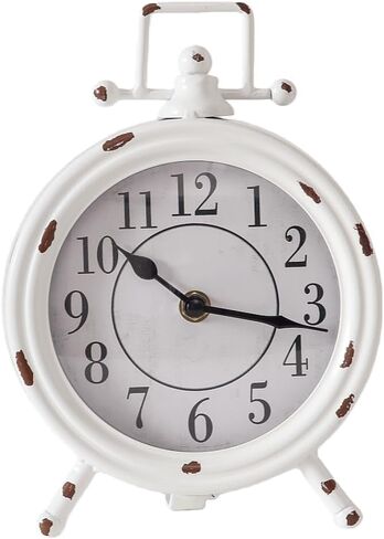 Vintage Table Clock with Handle, Shelf Desk Top Clock Battery Operated Rustic Design, Chic Home Decor for Fireplace Mantel, Desktop, Countertop, Distressed White in Saudi Arabia