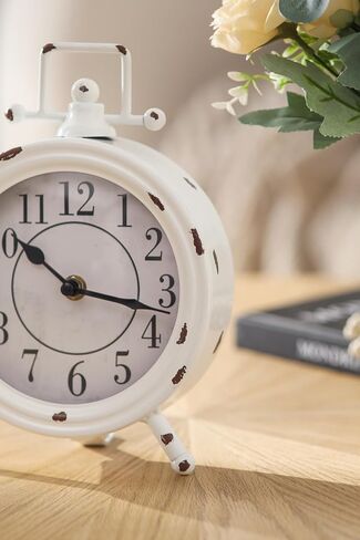 Vintage Table Clock with Handle, Shelf Desk Top Clock Battery Operated Rustic Design, Chic Home Decor for Fireplace Mantel, Desktop, Countertop, Distressed White in Saudi Arabia