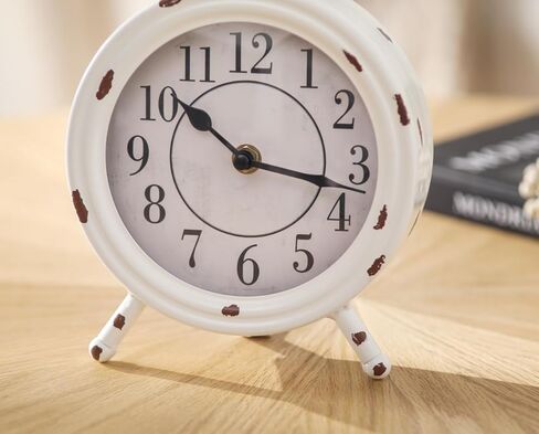 Vintage Table Clock with Handle, Shelf Desk Top Clock Battery Operated Rustic Design, Chic Home Decor for Fireplace Mantel, Desktop, Countertop, Distressed White in Saudi Arabia