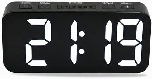 Digital LED Alarm Clock with USB-C Power & Charging Port – 3 Alarm Volume Levels, Dimmable Brightness, 12/24H Format – Modern Black Housing – Compact Bedside Clock (White Display) in Saudi Arabia