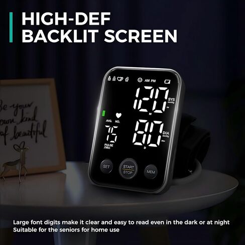 جهاز مراقبة ضغط الدم للذراع العلوي للاستخدام المنزلي، جهاز BP مع ذاكرة قراءة 2 × 120، سوار ذراع قابل للتعديل، شاشة كبيرة 8.7 بوصة - 15.7 بوصة مع حقيبة تخزين إضاءة خلفية LED in Kuwait