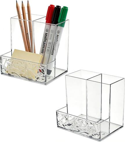 عبوتان من حامل أقلام الحيوانات الأليفة الشفاف، منظم مكتب مكون من 3 أقسام، مقاوم للكسر، أقوى من الأكريليك، لمكياج الحمام في المكتب والمنزل والمدرسة in Kuwait