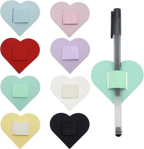 8 Pack Heart Pen Loop Holder Set for Notebook, Tablet, Bible, 8 Colors Self Adhesive Leather Pen Holders with Elastic Loop in Saudi Arabia
