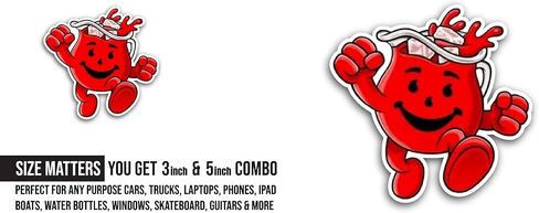 2 (Pieces) 3" and 5" K00l-Aid Man Sticker, Waterproof Vinyl Decals for Many Purpose Like Cars, Trucks, Laptops, Phones, Windows and More in Kuwait