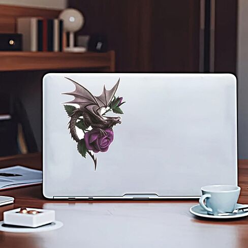 قطعتان من ملصقات الفينيل على شكل تنين وزهرة أرجوانية - ملصقات مقاومة للماء قابلة للإزالة للسيارة والدراجات النارية والشاحنات - ملصق تزيين زهور خيالي للكمبيوتر المحمول (A-198) in Kuwait