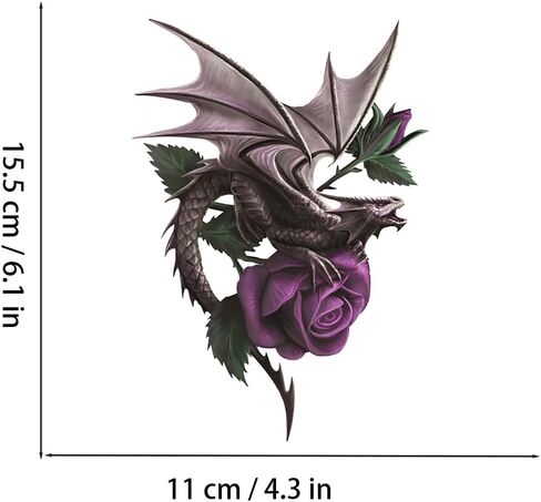 قطعتان من ملصقات الفينيل على شكل تنين وزهرة أرجوانية - ملصقات مقاومة للماء قابلة للإزالة للسيارة والدراجات النارية والشاحنات - ملصق تزيين زهور خيالي للكمبيوتر المحمول (A-198) in Kuwait