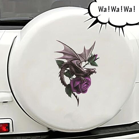 قطعتان من ملصقات الفينيل على شكل تنين وزهرة أرجوانية - ملصقات مقاومة للماء قابلة للإزالة للسيارة والدراجات النارية والشاحنات - ملصق تزيين زهور خيالي للكمبيوتر المحمول (A-198) in Kuwait