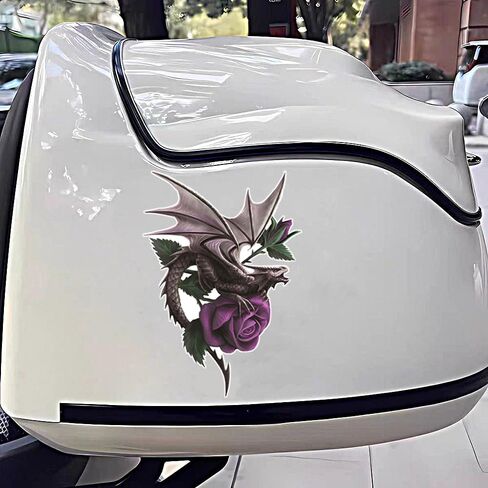 قطعتان من ملصقات الفينيل على شكل تنين وزهرة أرجوانية - ملصقات مقاومة للماء قابلة للإزالة للسيارة والدراجات النارية والشاحنات - ملصق تزيين زهور خيالي للكمبيوتر المحمول (A-198) in Kuwait