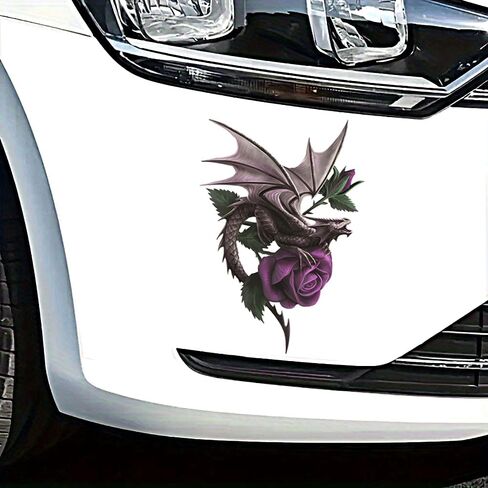 قطعتان من ملصقات الفينيل على شكل تنين وزهرة أرجوانية - ملصقات مقاومة للماء قابلة للإزالة للسيارة والدراجات النارية والشاحنات - ملصق تزيين زهور خيالي للكمبيوتر المحمول (A-198) in Kuwait