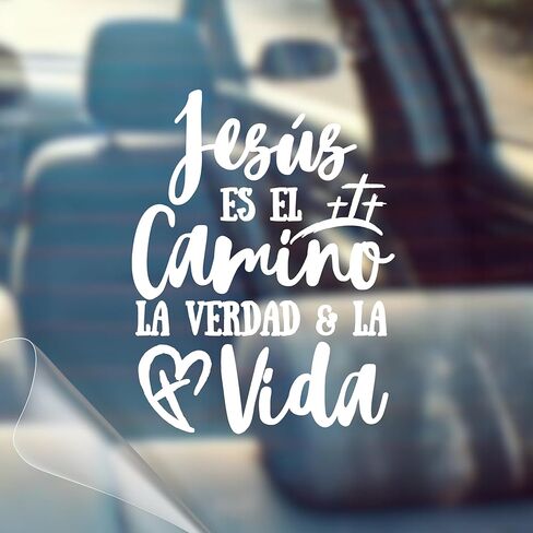 Jesus ES El Camino، La Verdad، Y La Vida - ملصق فينيل لسيارة يسوع الديني المسيحي للسيارة، الجدار، النافذة، السيارة، مقاوم للطقس، فيروسي، إسباني (أبيض) in Saudi Arabia