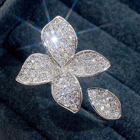 Micro Paved Zirconia Flower Open Adjustable Rings for Women Wedding Daily Party Exquisite Accessories in Saudi Arabia