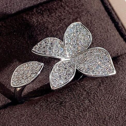 Micro Paved Zirconia Flower Open Adjustable Rings for Women Wedding Daily Party Exquisite Accessories in Saudi Arabia