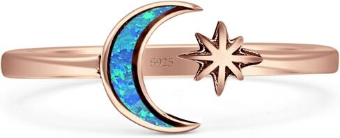 OMRANII Minimalist 8mm Lab Created Opal Star & Moon Ring Oxidized Vintage Style Nature Inspired Adjustable Statement Rings For Women 925 Sterling Silver Gift For Her in Saudi Arabia