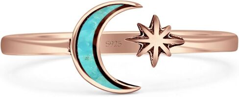 OMRANII Minimalist 8mm Lab Created Opal Star & Moon Ring Oxidized Vintage Style Nature Inspired Adjustable Statement Rings For Women 925 Sterling Silver Gift For Her in Saudi Arabia