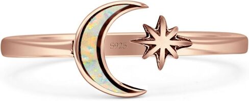 OMRANII Minimalist 8mm Lab Created Opal Star & Moon Ring Oxidized Vintage Style Nature Inspired Adjustable Statement Rings For Women 925 Sterling Silver Gift For Her in Saudi Arabia