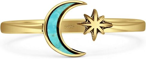OMRANII Minimalist 8mm Lab Created Opal Star & Moon Ring Oxidized Vintage Style Nature Inspired Adjustable Statement Rings For Women 925 Sterling Silver Gift For Her in Saudi Arabia