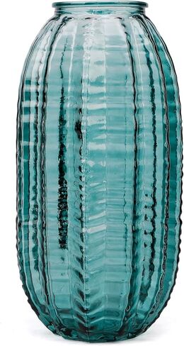 Unique Cylinder Shaped Green Glass Flower Vase-9.8 inch Tall,Simple Striped Design for Home Decor,Centerpieces, Wedding, Dining Table, Arrangement. in Saudi Arabia
