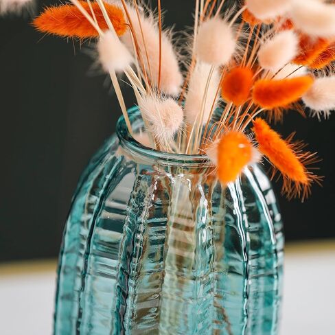 Unique Cylinder Shaped Green Glass Flower Vase-9.8 inch Tall,Simple Striped Design for Home Decor,Centerpieces, Wedding, Dining Table, Arrangement. in Saudi Arabia