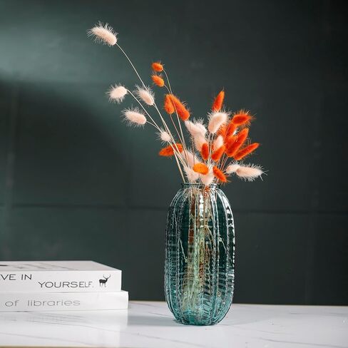 Unique Cylinder Shaped Green Glass Flower Vase-9.8 inch Tall,Simple Striped Design for Home Decor,Centerpieces, Wedding, Dining Table, Arrangement. in Saudi Arabia